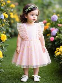 SHEIN Một chiếc váy lưới không tay dễ thương dành cho bé gái với họa tiết hoa cúc nhỏ và nơ rời, thích hợp cho các lễ hội mùa hè và mặc hàng ngày, lý tưởng cho một dịp đặc biệt ở Trung Đông. - Nhiều màu - Xem 4