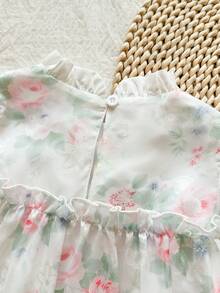 SHEIN Vintaside Kids 女童优雅公主风荷叶边领泡泡袖提花刺绣双层荷叶边下摆宽松公主裙，适合度假、旅行、派对、送礼、春秋季穿着。 - 粉色 - 查看 8