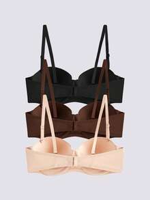 Loungeista Bộ 3 áo ngực màu trơn, nâng đỡ và tạo dáng thoải mái, có gọng, dây đeo có thể tháo rời, đa năng, phù hợp cho hẹn hò, du lịch, mặc hàng ngày, đám cưới, các dịp trang trọng, váy hở vai [Phù hợp với cỡ cúp B trở lên] - Nhiều màu - Xem 2