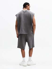 SUMWON Bộ đồ hai mảnh dáng rộng gồm áo tank top và quần short, chất liệu cotton thô, thích hợp cho mùa hè. - Xám - Xem 2