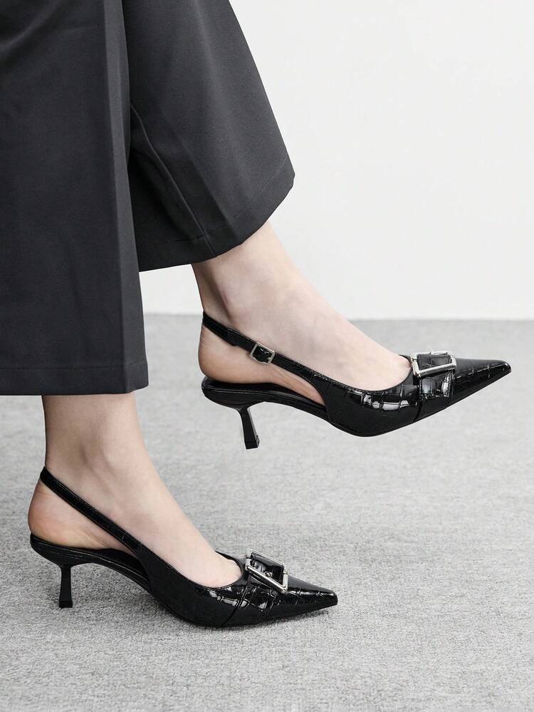 CUCCOO BIZCHIC Women's Pointed Toe Mid Heel Romantic Elegant Chic Sexy Stone Texture Black Stiletto High Heel Dress Shoes, Suitable For Date, Afternoon Tea, Party, Valentine's Day, Elegant Outfit Valentine's Day