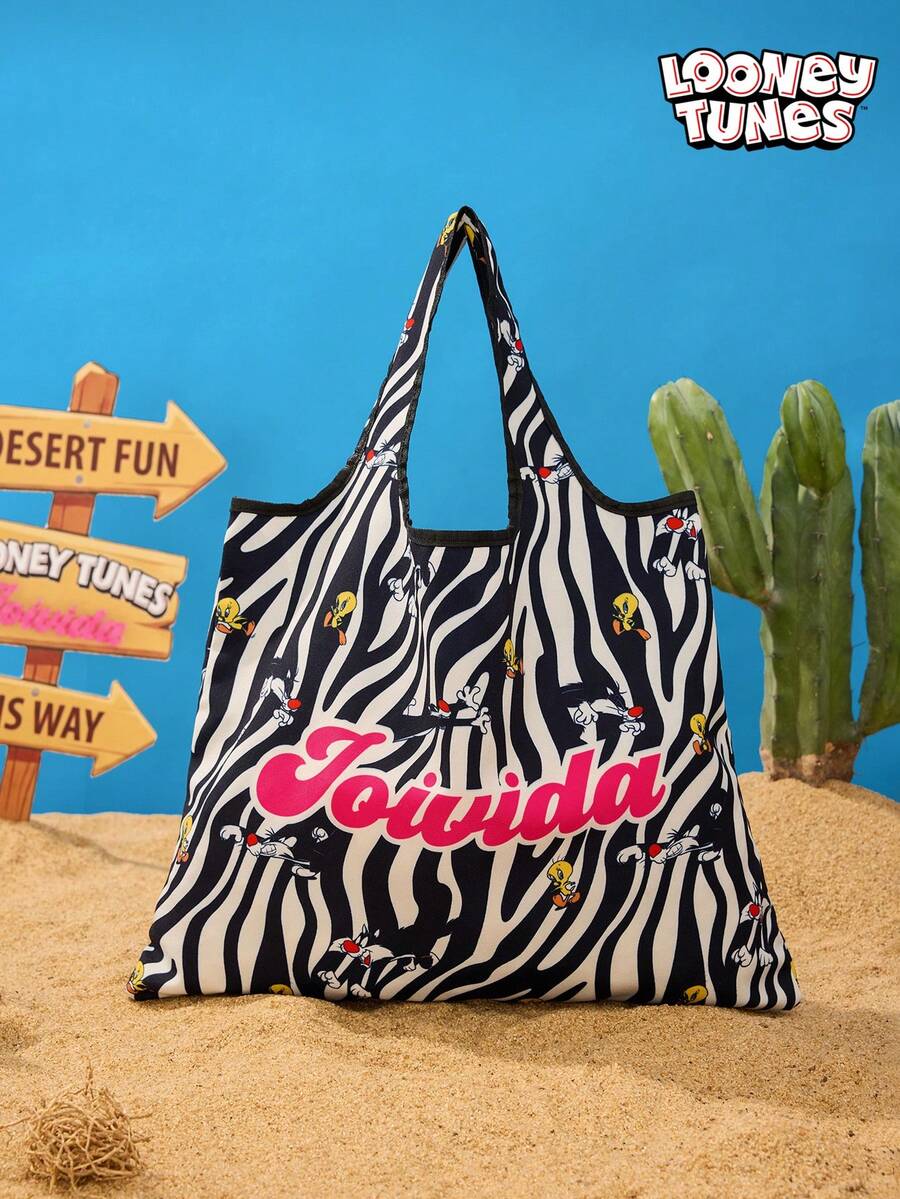 LOONEY TUNES X Joivida Bolsa de lona de 8 onzas 100% poliéster - Bolsa de compras duradera, ligera y reutilizable - Multicolor - Ver 1