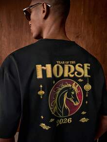 AKNOTIC 宽松男士针织休闲印花T恤 - 黑色 - 查看 4