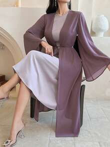 DAZY Women's Long Sleeve Elegant 2 In 1 Zipper Back Dress - Gray Blue - View 1