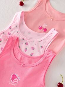 4件装女童可爱草莓樱桃水果印花吊带背心，内搭外穿皆宜 - 彩色 - 查看 3