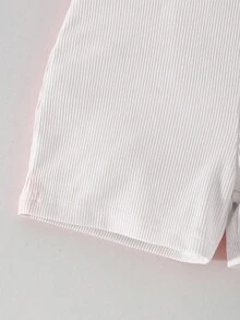 SHEIN Bộ áo liền quần ngắn không tay, chất liệu vải thun gân, trang trí nơ, màu hồng, thích hợp cho bé gái mùa hè, dự tiệc, quần áo mùa hè cho bé gái, áo liền quần cho bé gái sơ sinh, bộ áo liền quần cho bé gái mới sinh. - trắng - Xem 6