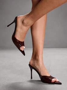 CUCCOO SZL 2025新款露趾高跟凉鞋，女士夏季细跟带漆皮性感户外拖鞋 - 棗紅色 - 查看 4