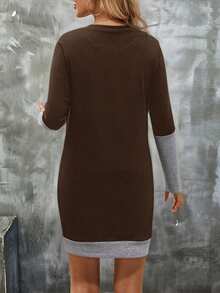 SHEIN Đầm nữ dáng ôm 2 trong 1 phối màu tương phản, thích hợp mặc đi làm, mùa xuân/thu. - Nhiều màu - Xem 2