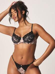 Missguided x Playboy Snake Print Lace Trim Bra And Panty Set With Underwire Support Padded Cups Balconette Style Intimate Lingerie Collection - Multicolor - View 1