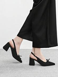 CUCCOO BIZCHIC 女士经典酒红色尖头中粗跟一脚蹬鞋，适合通勤、约会、派对、度假、圣诞节婚礼等各种场合。 - 復古黑 - 查看 4