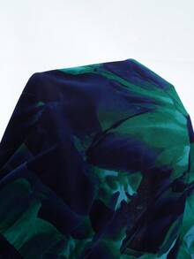 Elenzga Plus Size Women's Tie-Dye Print Round Neck Ruched Ruffle Puff Sleeve Elastic Waist Slimming Front Tie A-Line Blouse, Summer - Green - View 3