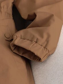 SHEIN Tween Girl 别致厚款保暖内衬优雅简约时尚毛领长款户外夹克，适合秋冬季、派对、卡其色 - 棕色 - 查看 3