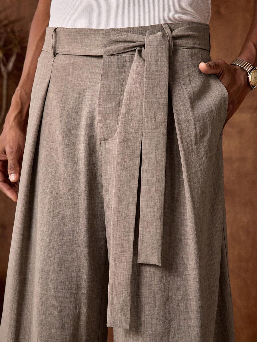 AKNOTIC 男士休闲宽松弹力腰直筒裤，卡其色纯色，适合夏季、度假、日常搭配、派对、情侣装、男士礼物。男士系带裤，男士阔腿褶裥裤，男士阔腿裤，褶裥裤，男士褶裥西装裤，男士褶裥裤，男士西装裤