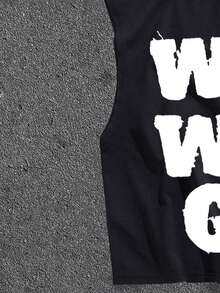 Manfinity ZONE917 超大款街头风仿刺绣标语和星星印花露脐宽松背心 - 黑色 - 查看 4