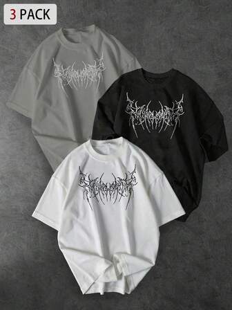 Sport MetroGents 3 camisetas deportivas de manga corta con estampado gráfico casual para hombres, de moda para el transporte diario en verano