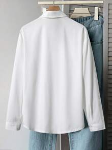 SHEIN Genkimix Kids Female Teenagers' Casual Fashion Lapel Shirt Button Placket Practical Version Loose, Comfortable, Soft, Practical And Versatile, Suitable For Autumn, Spring And Summer, Suitable For Daily Wear, Commuting, Outdoor Play, Sports, School, Streetwear, Parties And Photography - White - View 2