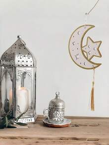 Cirelle Decoración colgante de pared de estrella y luna de madera con diseño calado y adorno de flecos, decoración para fiestas y festividades de Ramadán - Multicolor - Ver 6