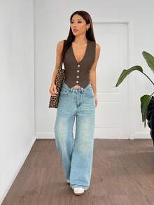 SHEIN EZwear Women's Spring New Apricot Woven Thin Blazer In Fall/Winter - Brown - View 5