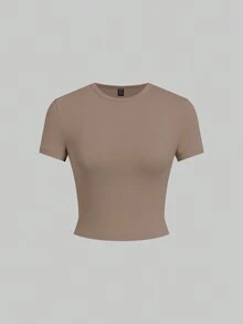 SHEIN EZwear 5件/套纯色针织无袖修身T恤，春夏基础款女式纯色T恤衫套装，女式上衣套装，纯色T恤衫，5件装女式上衣，纯色T恤衫，女式T恤衫 - 彩色 - 查看 4