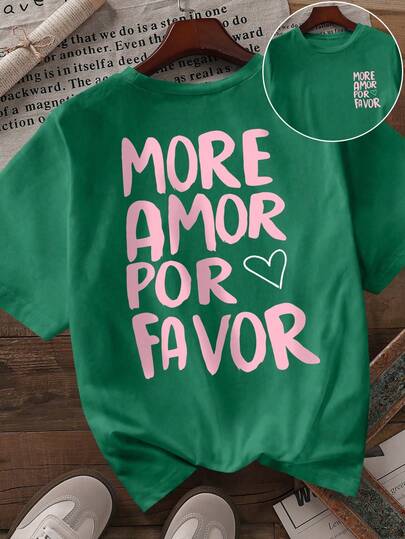 DrmWander Bedrukt casual losvallend T-shirt met korte mouwen en ronde hals, plus size dames