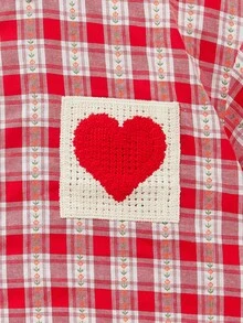 SWAVVY 男士休闲度假风心形针织格子印花宽松衬衫，夏季 - 紅色 - 查看 6