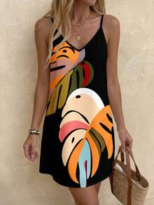 SHEIN LUNE 女士休闲印花迷你连衣裙，适合秋冬季穿着 - 彩色 - 查看 4