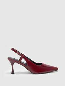 CUCCOO BIZCHIC Giày sandal nữ mũi nhọn gót nhọn bằng da PU, thiết kế tối giản thời trang, thoải mái cho sử dụng hàng ngày, dự tiệc và các sự kiện. - Màu Đỏ Sâu - Xem 4