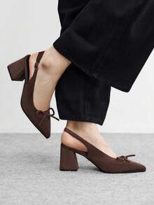 CUCCOO BIZCHIC Women's Classic Burgundy Pointed Toe Mid Chunky Heel Slip-On Pumps, Versatile For Commuting, Dating, Party, Holiday, Wedding For Christmas Spring Shoes - chestnut brown - View 3