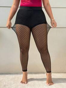 GalTyme Quần legging lưới họa tiết trái tim dành cho nữ cỡ lớn, thời trang và đa năng. - màu đen - Xem 5