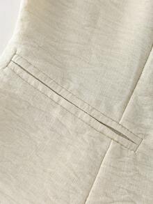 Franclia 女士优雅简约V领无袖短款上衣和高腰褶皱短裤两件套，质感休闲，春夏款 - 杏色 - 查看 5