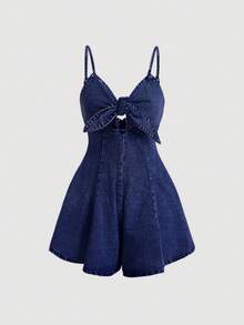 SHEIN MOD Women's Sexy Retro Denim Jumpsuit Romper, Blue