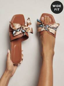 SHUZIA Sandal đế bằng dáng rộng dành cho nữ, kiểu dáng thanh lịch, trang trí ruy băng, thích hợp cho ngày Valentine. - màu nâu - Xem 7