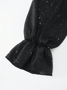 GlowEve 女士荷叶边系带喇叭袖薄纱优雅派对休闲通勤时尚法式百搭假日商务黑色轻薄长袖开衫，早春/春夏