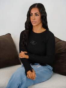 SAYEHFBABY 秋冬做旧针织插肩袖毛衣、长袖上衣 - 黑色 - 查看 4