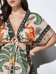 Maija Đầm đi nghỉ mát cỡ lớn in họa tiết nhiệt đới, kiểu dáng thường ngày. - Hồng - Xem 5