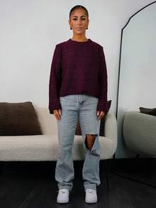 SAYEHFBABY Women's Casual Sequin Crew Neck Sweater, Autumn - Burgundy - View 5