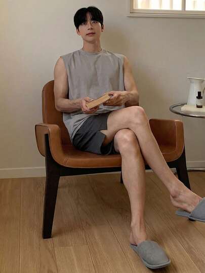 DAZY Conjunto de camiseta de tirantes y ropa de estar en casa de unicolor para hombre, verano