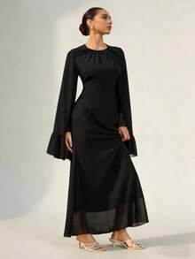 Graceveil 女士设计感圆领收腰连衣裙 - 黑色 - 查看 6