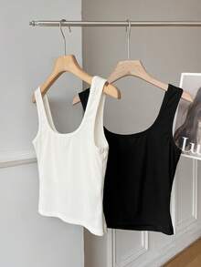 SHEIN EZwear 黑白针织弹力吊带背心多件装 - 彩色 - 查看 3