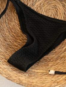 Swim Vcay Mesh Hollow Fabric Sexy Halter Women's Swimsuit Set, Black Bikini 2-Piece, Beach, Pool, Party, Cruise, Casual & Versatile Female Swimwear - Black - View 5