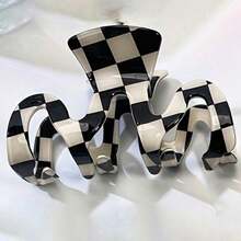 Joivida 1pc/4pcs, Women's Acrylic Chessboard M Hair Clips - Elegant Retro Design, Black And White, Cyan And Cream, Orange And Beige, Pink And Gray - Perfect For Daily Use, Vacation, Office And Thanksgiving - Multicolor - View 12