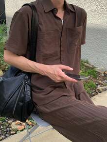 DAZY Men's Solid Gray Short Sleeve Shirt And Pants Set, Spring/Summer - Grey - View 1