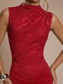 SHEIN BAE Women's Sleeveless Dress, Solid Color Textured - Red - View 6