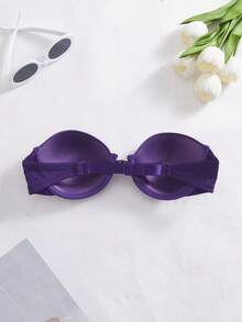 1pc Women's Solid Color Strapless Minimalist Comfortable Underwire Bra - Purple - View 2