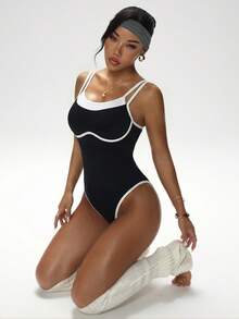 Dewbera Women's Seamless High Elasticity Yoga Sports Fitness Running Jumpsuit, Summer - Black - View 6