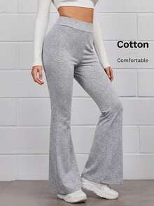 SHEIN EZwear Quần ống loe dệt kim thường ngày dành cho nữ - Xám - Xem 5