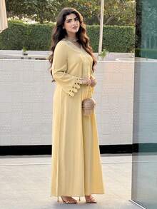 Al Najma 女士土耳其长款连衣裙和阿拉伯传统长袍 - 黃色 - 查看 5