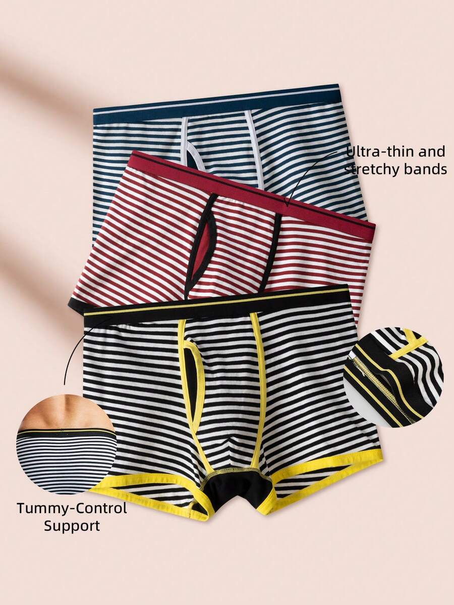 Velminro 3pcs/Pack Men's Striped Pocket Cotton Briefs - Multicolor - View 1