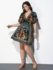 Maija 大码热带印花休闲度假连衣裙 - 黑色 - 查看 7