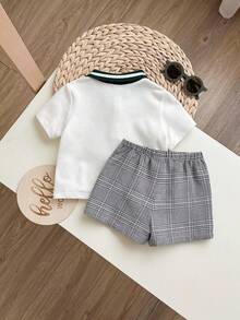 男婴可爱学院风休闲针织Polo衫和格子裤套装 - 彩色 - 查看 9